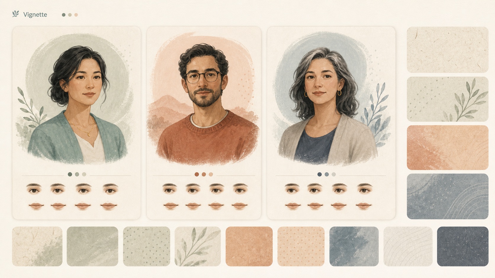 반구상 아바타와 패턴 이미지 요소 보드